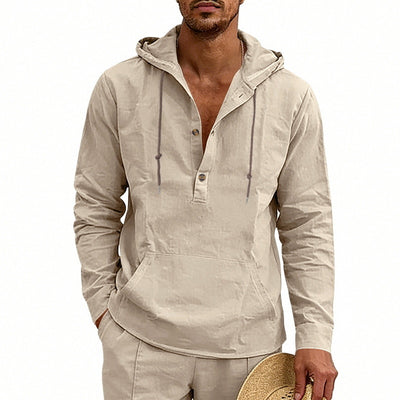 Camisa Hoody de Lino Transpirable para Hombre - Manga Larga Casual - Image 6