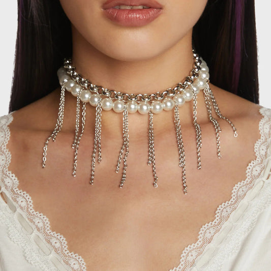 Collar Retro Doble Capa con Borla de Perla - Accesorio Elegante para Mujer