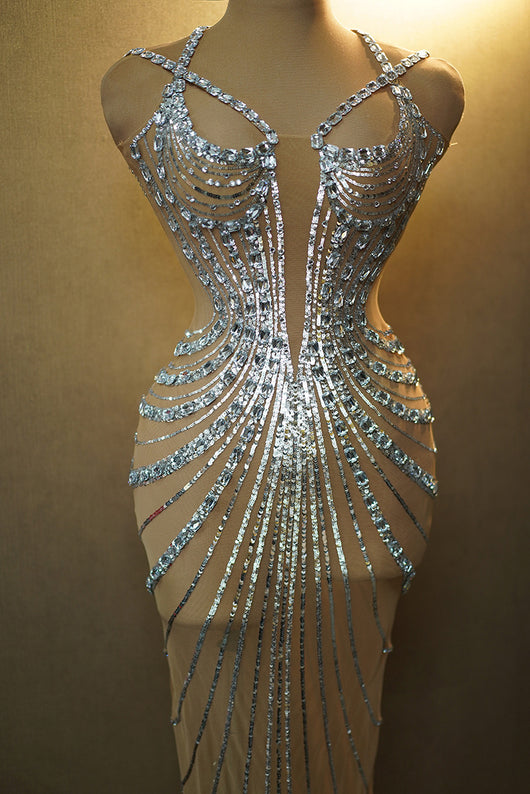 Vestido de Gala con Plumas y Cristales Brillantes para Mujer - Image 19