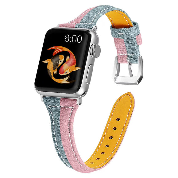 Correa de Reloj Bicolor de Cuero con Diseño T para Apple Watch 5ª, 6ª Generación y SE