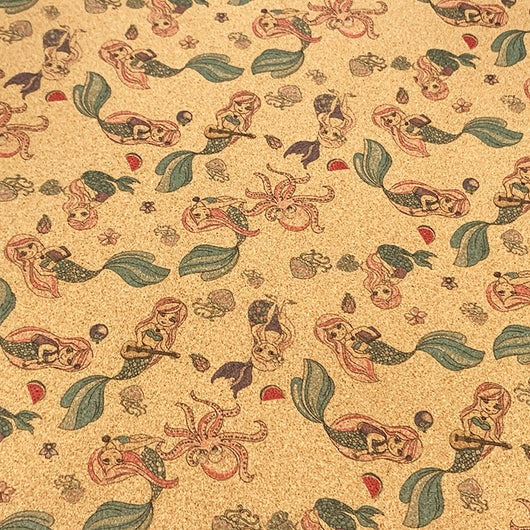 Tela de Corcho Estampado Sirena Kawaii con Fondo Floral - Image 8