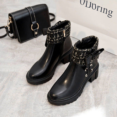 Botas Martin de Cuero Suave con Tacón Grueso - Primavera y Otoño - Image 13