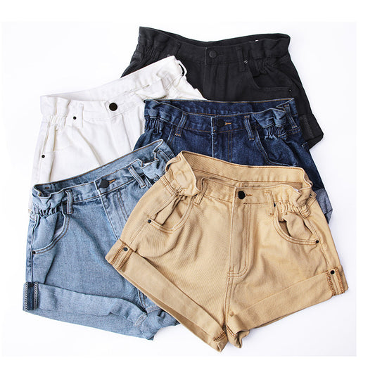 Shorts de Mezclilla con Cintura Elástica y Borde Enrollado - 5 Colores