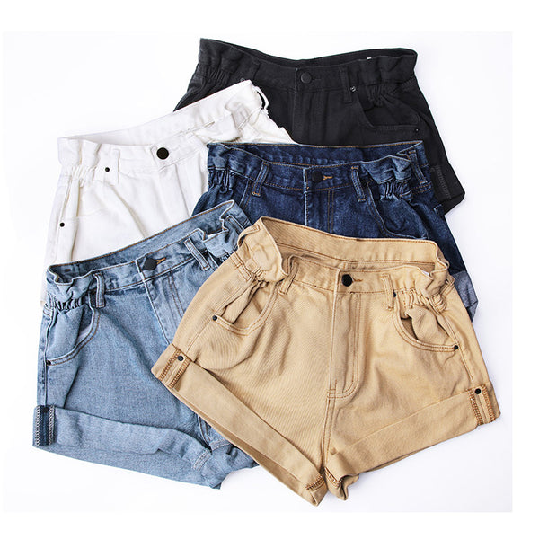 Shorts de Mezclilla con Cintura Elástica y Borde Enrollado - 5 Colores