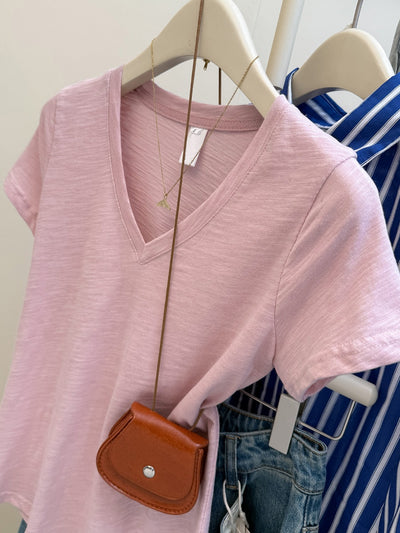 Blusa Clásica Americana Cuello V Ajustada Manga Corta - Image 6