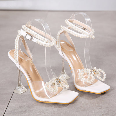 Sandalias de Tacón Fino con Moño de Perlas para Mujer - Punta Cuadrada Verano - Image 6
