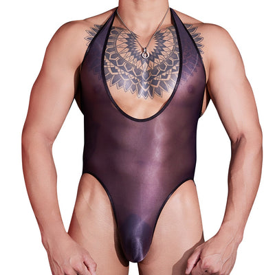 Body Masculino Elegante Cuello Halter en Seda Semitransparente - Image 4