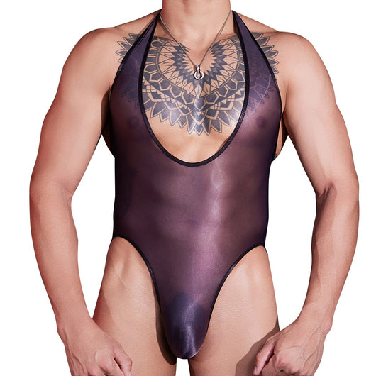 Body Masculino Elegante Cuello Halter en Seda Semitransparente - Image 4