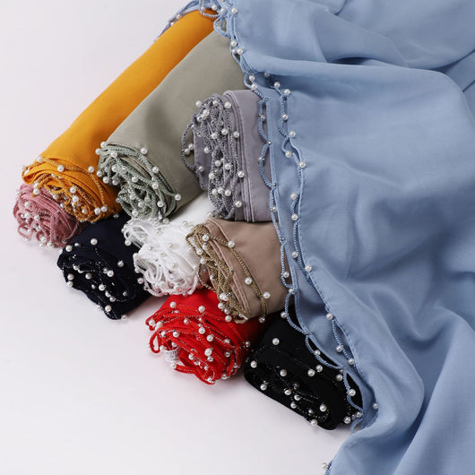 Pañuelo de Gasa Perlado con Bordes Ondulados y Detalles de Cuentas - Image 2