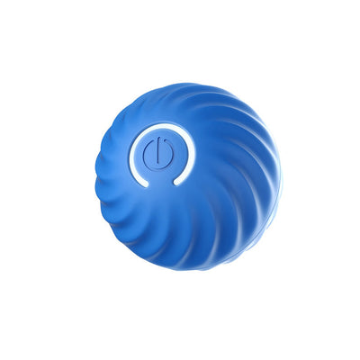 Blue gravity intelligent charging dog toy, a spherical interactive pet ball with a textured wavy surface and power button. - Image 7