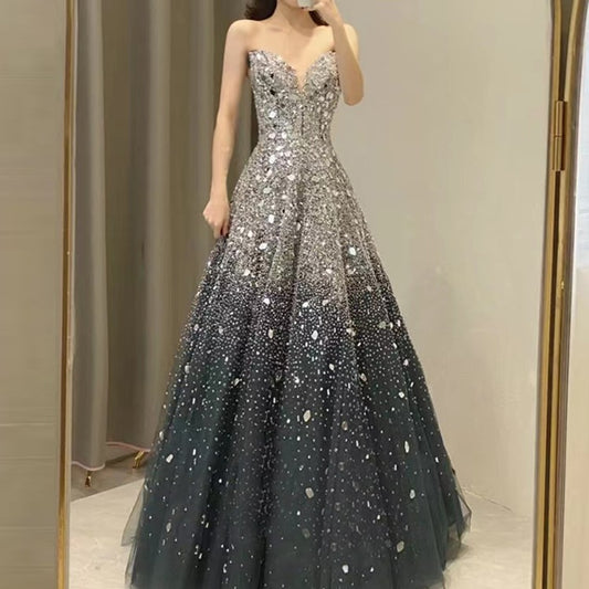 Vestido de Noche Azul Elegante para Bodas y Eventos
