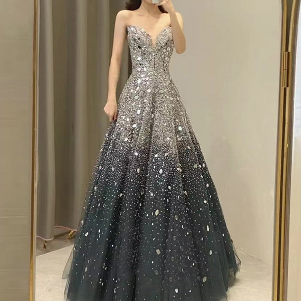 Vestido de Noche Azul Elegante para Bodas y Eventos