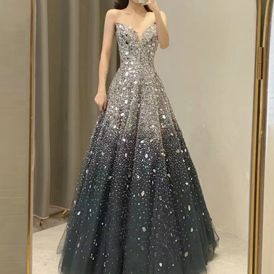 Vestido de Noche Azul Elegante para Bodas y Eventos
