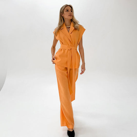 Conjunto Dos Piezas Naranja con Corpiño de Encaje y Cordones para Mujer