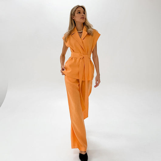 Conjunto Dos Piezas Naranja con Corpiño de Encaje y Cordones para Mujer