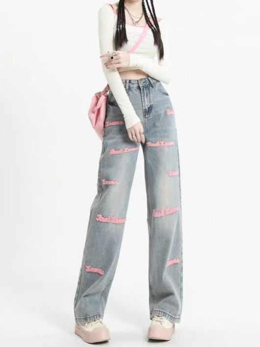 Jeans Rectos con Bordado de Letras Europeas - Image 5