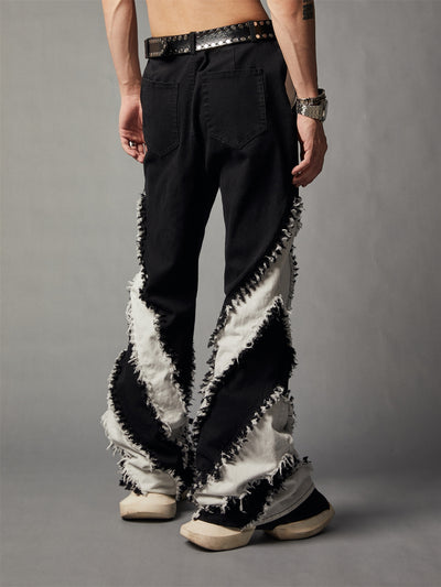 Jeans Slim Fit Patchwork Blanco y Negro con Bordes Desgastados - Image 3
