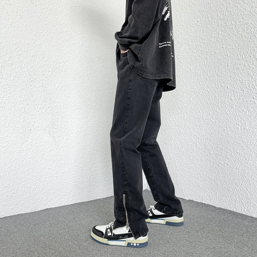 Jeans Rectos Holgados Estilo Hong Kong con Diseño de Cierre - Image 4