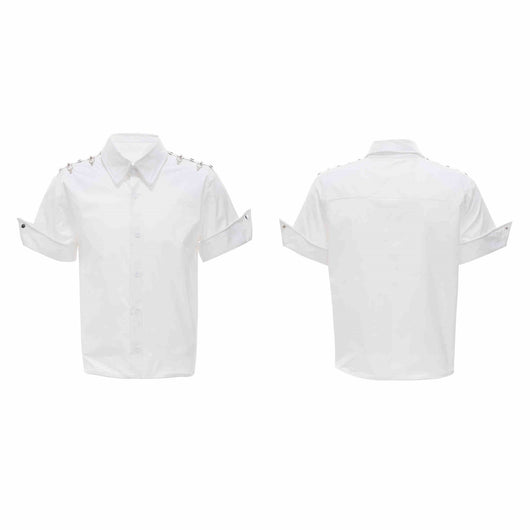 Camisa Suelta con Hebilla Metálica Deconstruida - Cardigan de Manga Corta Color Sólido - Image 13
