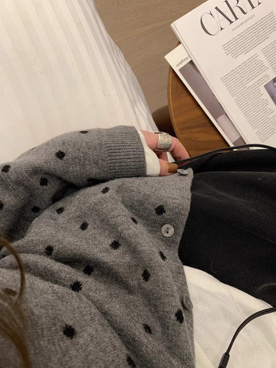 Cardigan Tejido Gris con Lunares Estilo Coreano - Manga Larga Otoño - Image 19