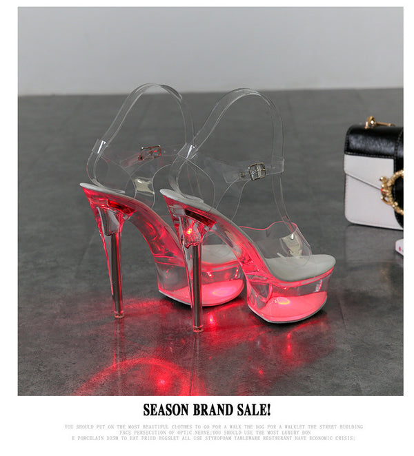 Sandalias de Tacón Stiletto Luminoso Plataforma Sexy Talla 34-43
