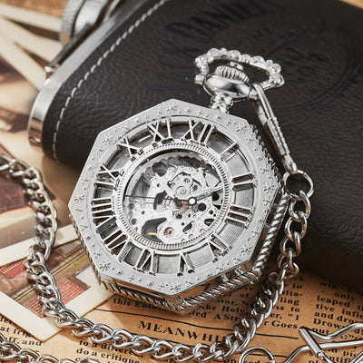 Reloj de Bolsillo Mecánico Octagonal Tallado Estilo Roma Vintage - Image 10