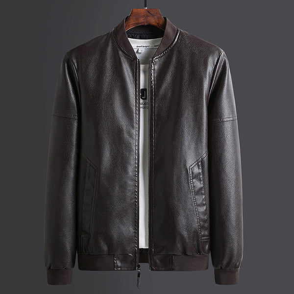 Chaqueta de Cuero PU Colorblock con Cuello Alto - Traje Motociclista para Hombre
