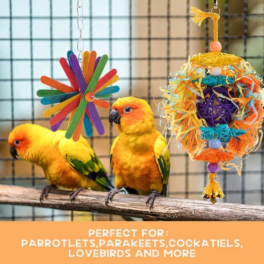 5-piece colorful parrot gnawing toy set with braided cotton ropes, wooden beads, shredded paper, and a bell. - Image 4
