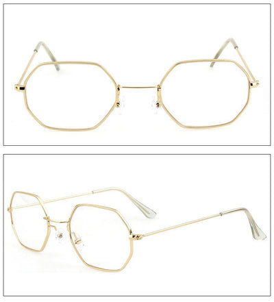 Silver polygonal sunglasses with clear lenses, featuring a thin metal frame and vintage style. - Image 36