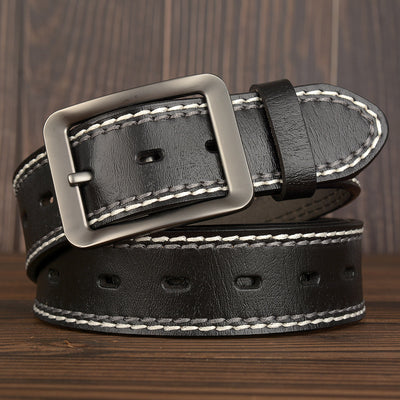 Cinturón de Cuero Genuino Doble Línea para Hombre con Hebilla Japonesa - Image 4