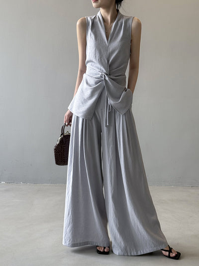 Conjunto Elegante sin Mangas: Blusa Temperamento + Pantalón Ancho Fluido - Image 15