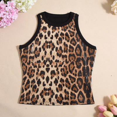 Chaleco Cropped sin Mangas con Lentejuelas y Estampado Leopardo - Image 46