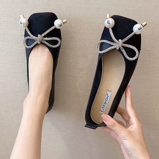 Zapatos Planos con Moño de Perlas y Punta Cuadrada - Suela Suave - Image 12