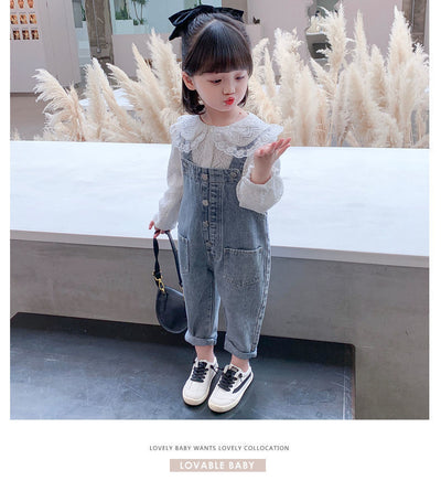 Conjunto Infantil: Overol Denim con Blusa de Encaje - Image 10