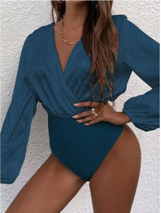 Bodysuit Manga Larga Jacquard sin Cuello Ajustado para Mujer - Image 2