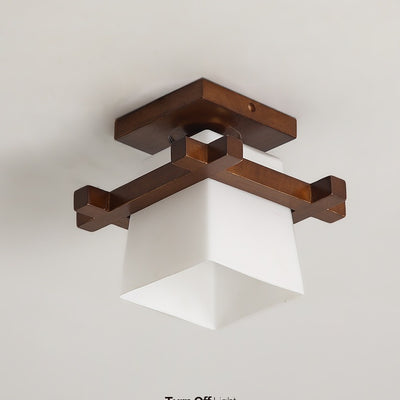 Lámpara de Techo Minimalista Tic-tac-toe en Vidrio y Madera Maciza Estilo Rústico Moderno - Image 2