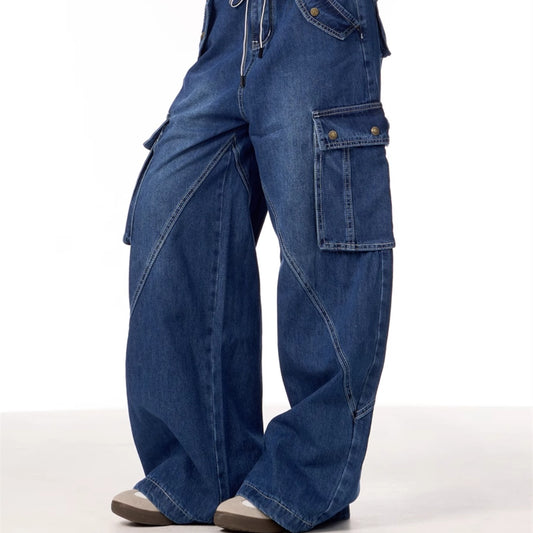 Pantalones Cargo Retro Mujer Cintura Alta Bolsillos Múltiples Corte Recto