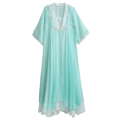 Hanfu Retro Cuello V con Flores 3D y Combinación de Colores - Image 10
