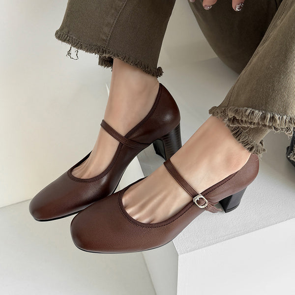 Tacones Altos de Cuero Premium Estilo Retro Francés