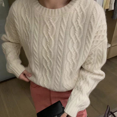 Suéter de Cashmira Suelto Cuello Redondo para Mujer