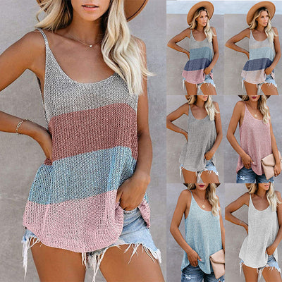 Blusa Suelta de Punto con Contraste de Colores y Cuello en U - Image 11