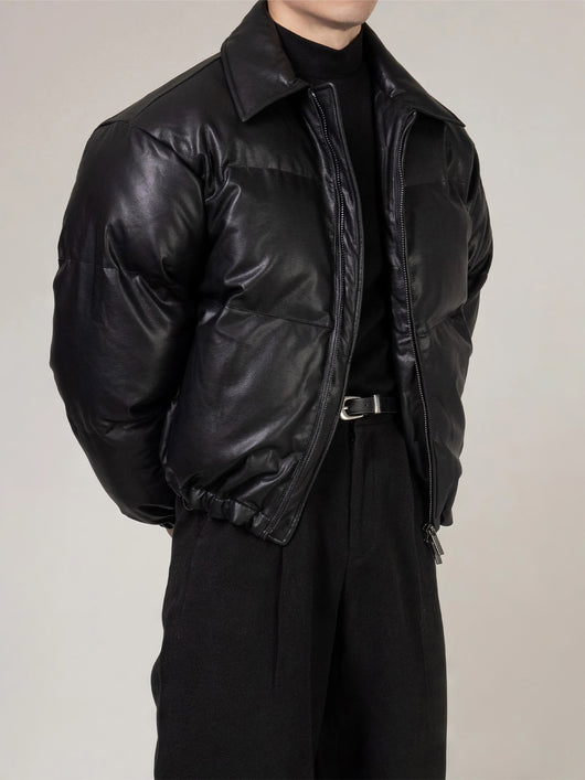 Chaqueta Acolchada de Cuero PU con Cuello Alto y Relleno Extra - Image 12