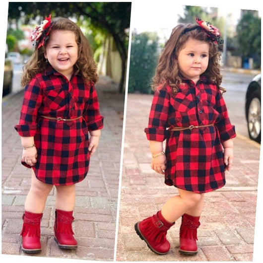 Vestido Largo Cuadrille Rojo para Niñas con Cinturón