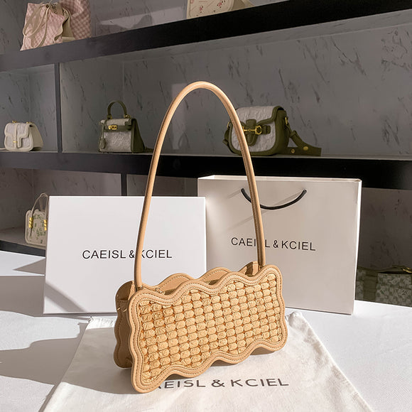 Bolso Tejido de Hombro Único con Patrón de Onda para Mujer