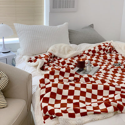 Manta de Lana Polar Acolchada Estilo Nórdico a Cuadros para Otoño e Invierno