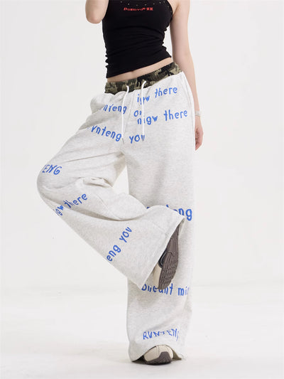 Pantalón Ancho de Cintura Alta con Cordón y Letras - Image 7