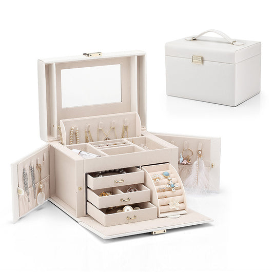 Caja Organizadora de Espejo Portátil en Cuero PU para Joyas y Maquillaje - Image 5
