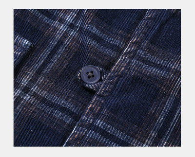 Camisa Cuadros Corduroy Manga Corta Suelta Unisex - Image 9