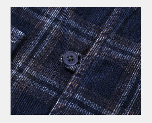 Camisa Cuadros Corduroy Manga Corta Suelta Unisex - Image 9