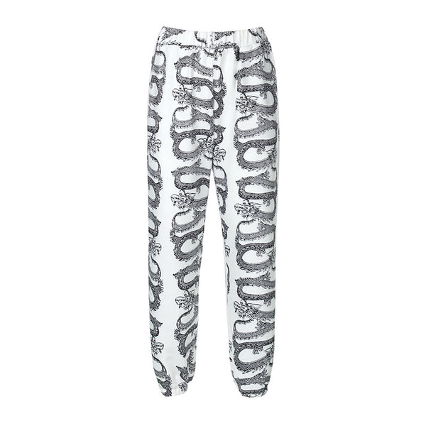 Pantalón Sudadera Estampado Dragón Cintura Alta